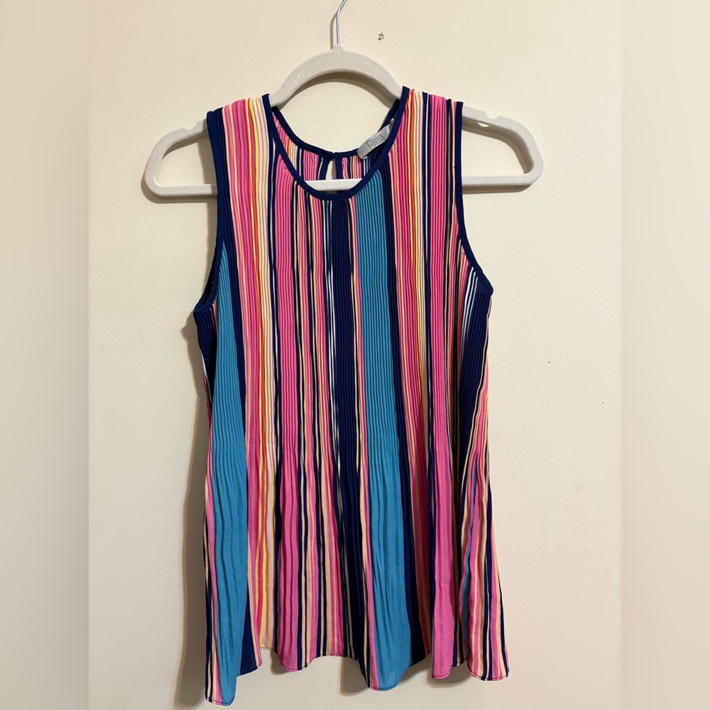 Dalia‎ blouse Women’s Accordion Pleated Multi Color Stripe tank top Size Medium